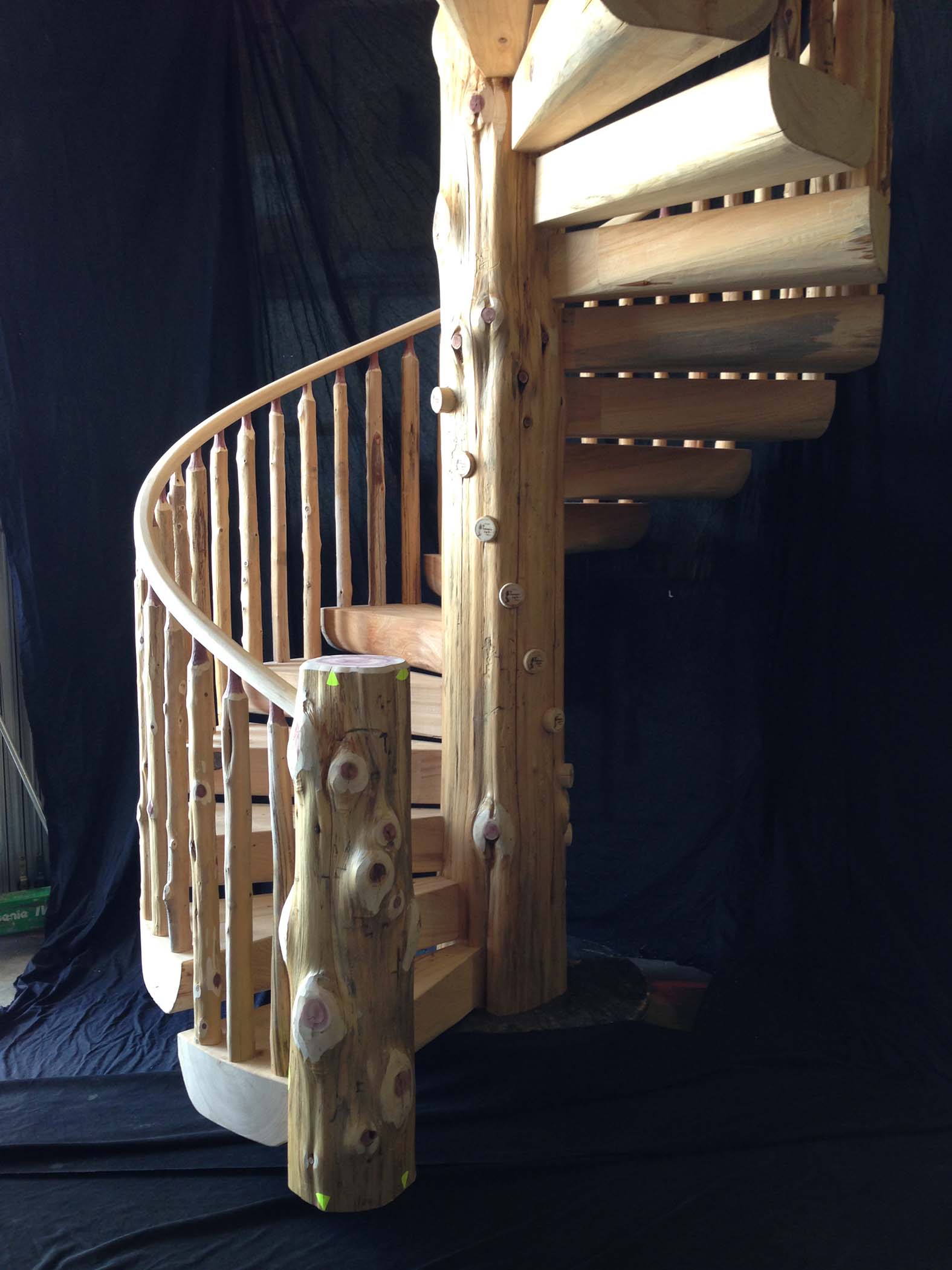 Steamboat Springs Colorado Custom Log Spiral Stairs with Railing